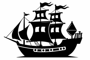 pirate ship line art silhouette vector illustration