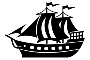 pirate ship line art silhouette vector illustration