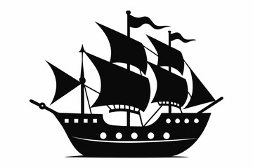 pirate ship line art silhouette vector illustration