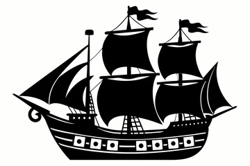 pirate ship line art silhouette vector illustration