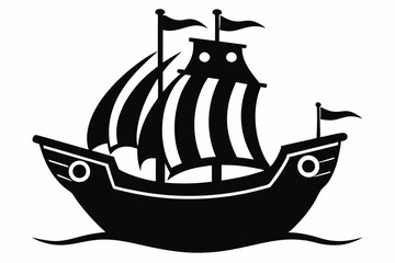 pirate ship line art silhouette vector illustration