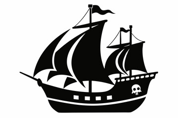 pirate ship line art silhouette vector illustration