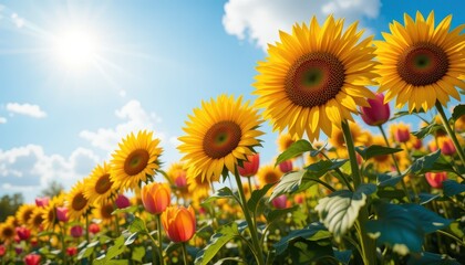 Obraz premium Sunflower blooming event nature field photography vibrant environment close-up view natural beauty