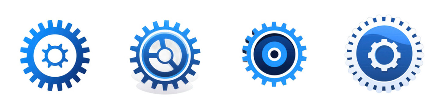 Blue gear icons on white background (1) isolated on white or transparent png