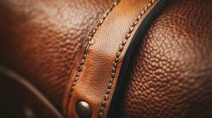 Close-Up of Rich Brown Leather with Stitching and Texture Details