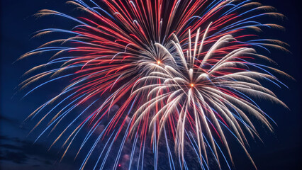 Obraz premium independence day Explosive display of red, white, and blue fireworks lighting up night sky