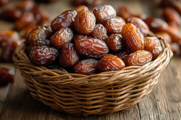 Obraz premium A basket full of fresh brown dates ready for consumption