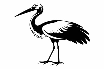 stork line art silhouette vector illustration