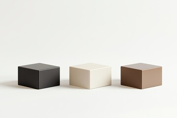 Fototapeta premium Three Dimensional Cubes Minimalist Product Display Black Beige Brown Square Shapes Modern Geometric Design Background Studio Shot Clean Simple Elegant