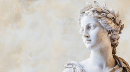 Marble Bust of a Noble Woman: Watercolor and Minimalist - Elegant, serene, timeless, noble, graceful. A minimalist marble bust evokes classic beauty, strength, and wisdom