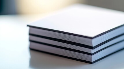 Stack of blank books on reflective surface