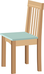 Vector illustration of a wooden chair. A wooden chair with a blue seat. The back of the chair is brown