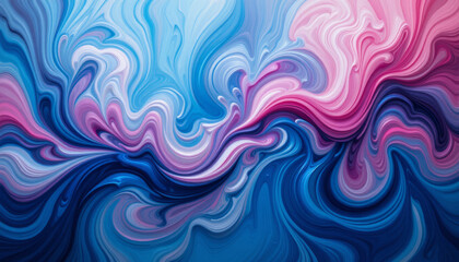 vibrant abstract painting with swirling patterns in shades of blue and pink, creating dynamic and fluid motion. colors blend seamlessly, evoking sense of movement and energy