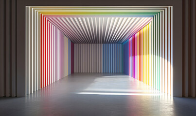 Colorful Light Installation in Modern Architectural Interior Design Space