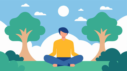 Meditation Space A peaceful scene with a person meditating under a tree surrounded by nature representing mindfulness and selfreflection.