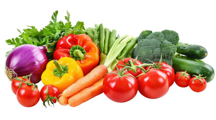 Fresh vegetables forming a colorful and healthy still life on transparent background