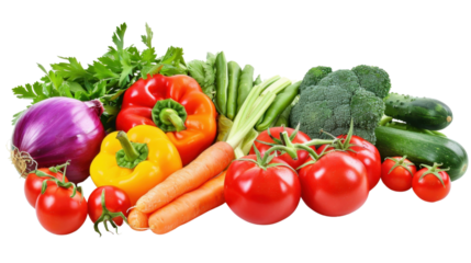 Fresh vegetables forming a colorful and healthy still life on transparent background