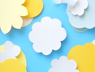 Pastel clouds and sunshine, a whimsical paper cut background concept