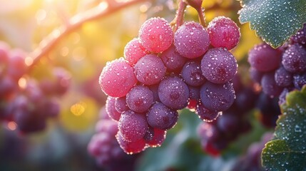 Fresh, frosted red grapes on the vine