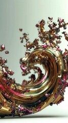 Obraz premium Stunning Gold and Pink Abstract Spiral Design. A mesmerizing digital art piece showcasing a dynamic spiral form with intricate details and a blend of gold and pink metallic elements.