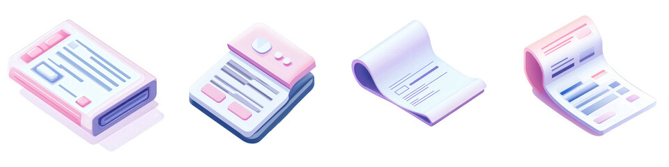 Colorful paper documents isometric view isolated on white or transparent png