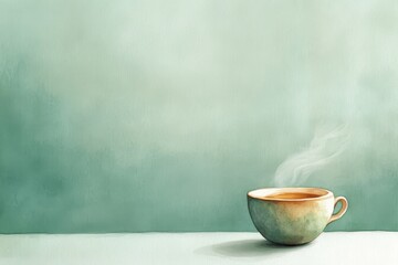 Watercolor Serenity: A Warm Cup of Tea - A serene watercolor painting of a steaming cup of tea, symbolizing warmth, comfort, tranquility, peace, and relaxation