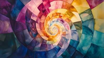 Obraz premium Watercolor Spiral Helix: A Luminous Abstract - Abstract watercolor painting depicting a vibrant spiral helix. Symbolizing growth, transformation, energy, infinity, and harmony