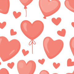 Vector Seamless Heart Balloon Pattern. Cute Valentines Day Background With Romantic Balloons, Soft Pastel Love Pattern. Adorable Wedding And Anniversary Decoration, Sweet Festive Holiday Design