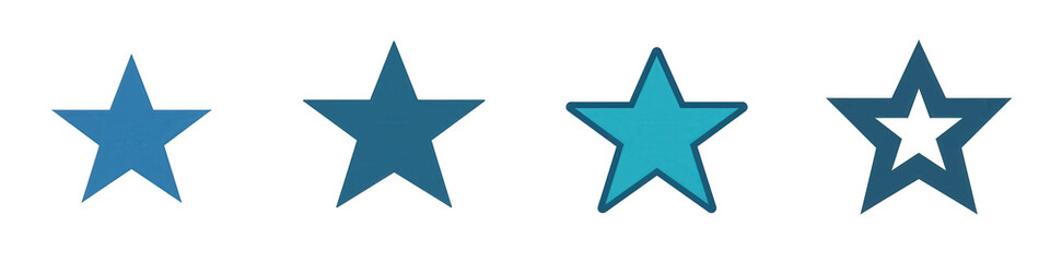 Obraz premium Four teal stars on black isolated on white or transparent png