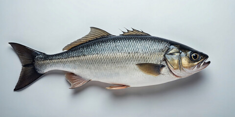 Obraz premium One fresh sea bass fish isolated on white background