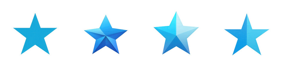 Obraz premium Four blue stars, gradient effect, white background isolated on white or transparent png