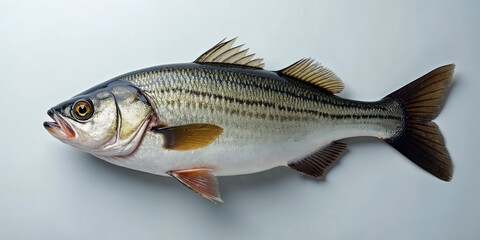 Fototapeta premium One fresh sea bass fish isolated on white background