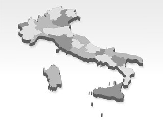 3D  Italy map with all regions in gray. Three dimensional map Regions of Italy with shadow on white background for your design, app, UI.  EPS10. 