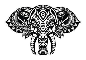 Tribal Elephant Tattoo – Black and White Vector Illustration with Bold Tribal Art