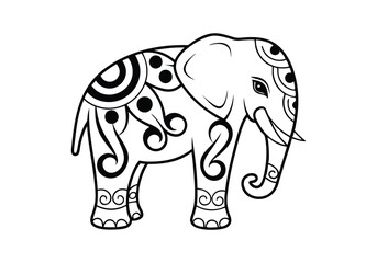 Tribal Elephant Tattoo – Black and White Vector Illustration with Bold Tribal Art