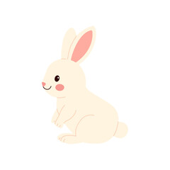Adorable white bunny with pink ears and cheeks in a cute cartoon style. Perfect for Easter designs, kids' illustrations, and animal-themed projects.