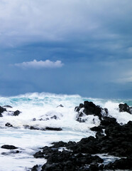 Beautiful view of stormy sky over Sao Miguel island coast.