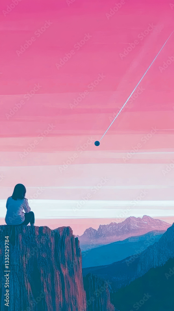 Poster eclipse over the mountain view with aquarius constellation in the night sky
