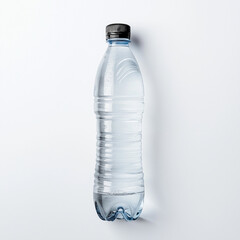 Fototapeta premium Single plastic water bottle lying flat against pristine white background offering style and eco-friendly simplicity