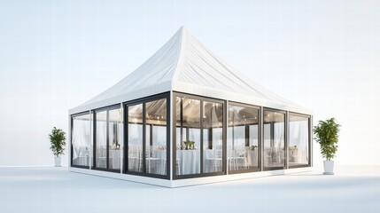 Fototapeta premium Elegant Marquee Event Tent: Capturing an elevated exterior view of a bright, well-lit event marquee.