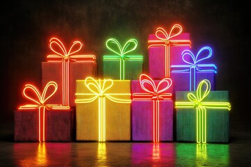 Colorful neon gift boxes stacked
