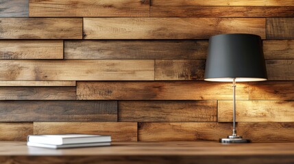 Obraz premium Cozy Interior with Wooden Wall and Stylish Lamp for Modern Space