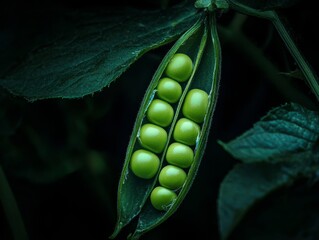 Verdant Symphony: A Close-Up of Fresh Green Peas in a Pod, A Vibrant Macro Shot of Healthy, Organic Food, Perfect for Nutrition and Vegetarian Themes