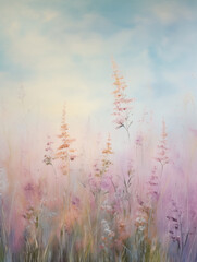 Soft pastel flowers fill the spring sky in an abstract artwork celebrating nature's beauty