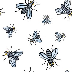 Abstract Hand Drawing 3D Emboss Plastic Rubber Black Fly Mosquito Insect Seamless Pattern Isolated Background