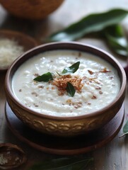 Invigorating Curd Rice: A South Indian Delight. Creamy Yogurt Rice Bowl with Coconut Tempering, Curry Leaves, and Rustic Charm. Delicious & Healthy Meal.