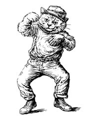 Fototapeta premium Dancing cat in urban attire enjoying a lively moment full of energy and charm