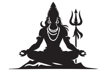 Lord Shiva Silhouette Meditating Illustration with Trident Vector Design