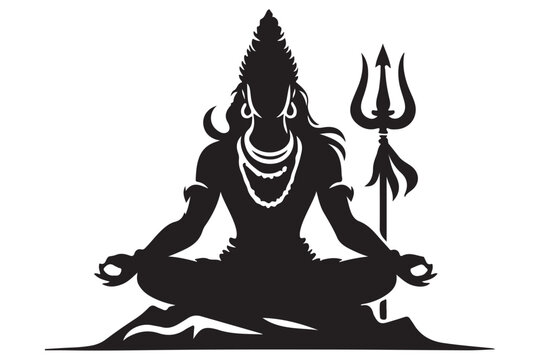 black shiva meditating silhouette with trident clip art preview