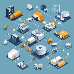 Obraz premium Complex Supply Chain Network. Interconnected industrial facilities, transportation, and logistics